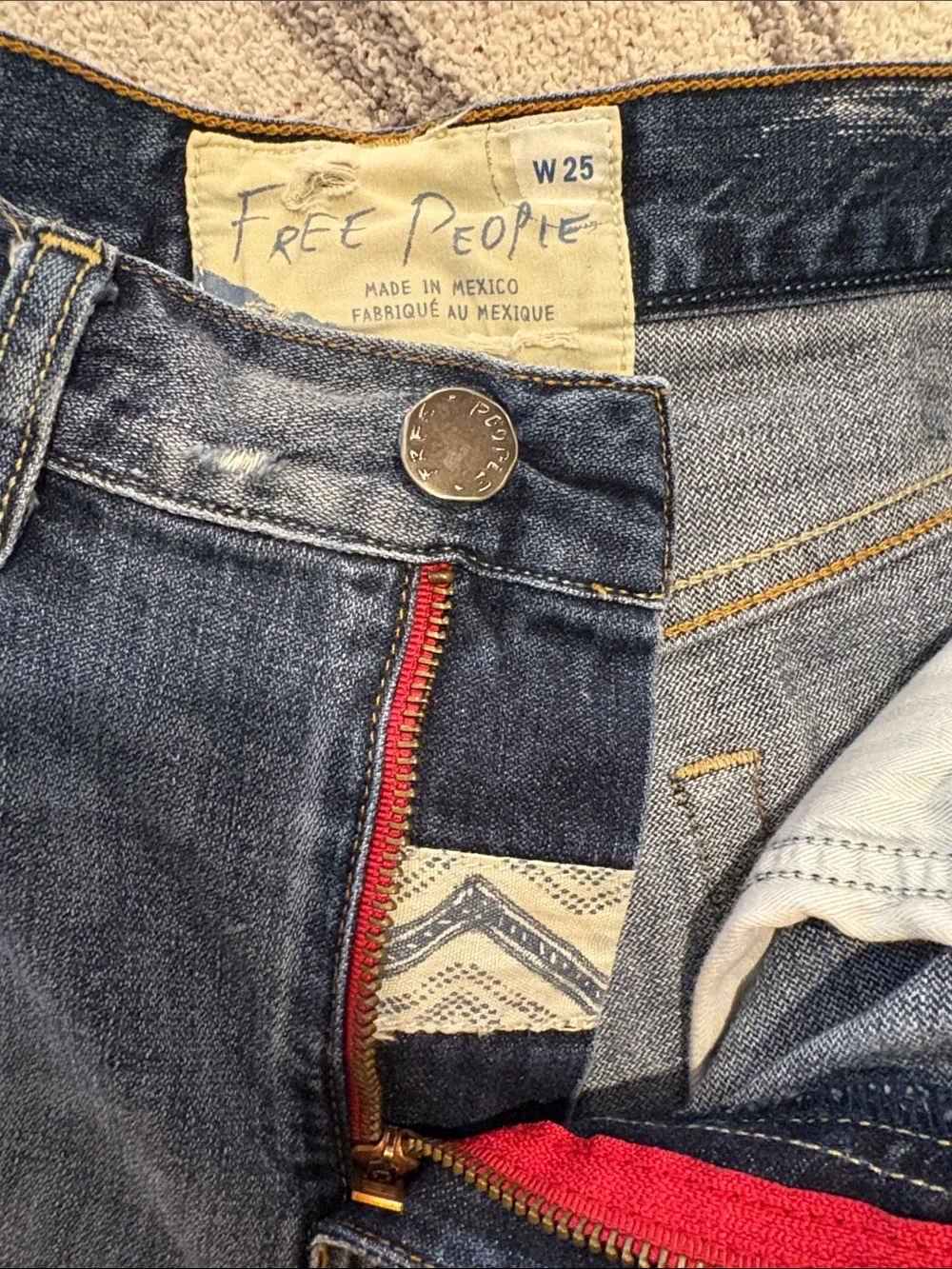Free People Distressed Embroidered Jean Shorts Size 25 Cutoff Denim